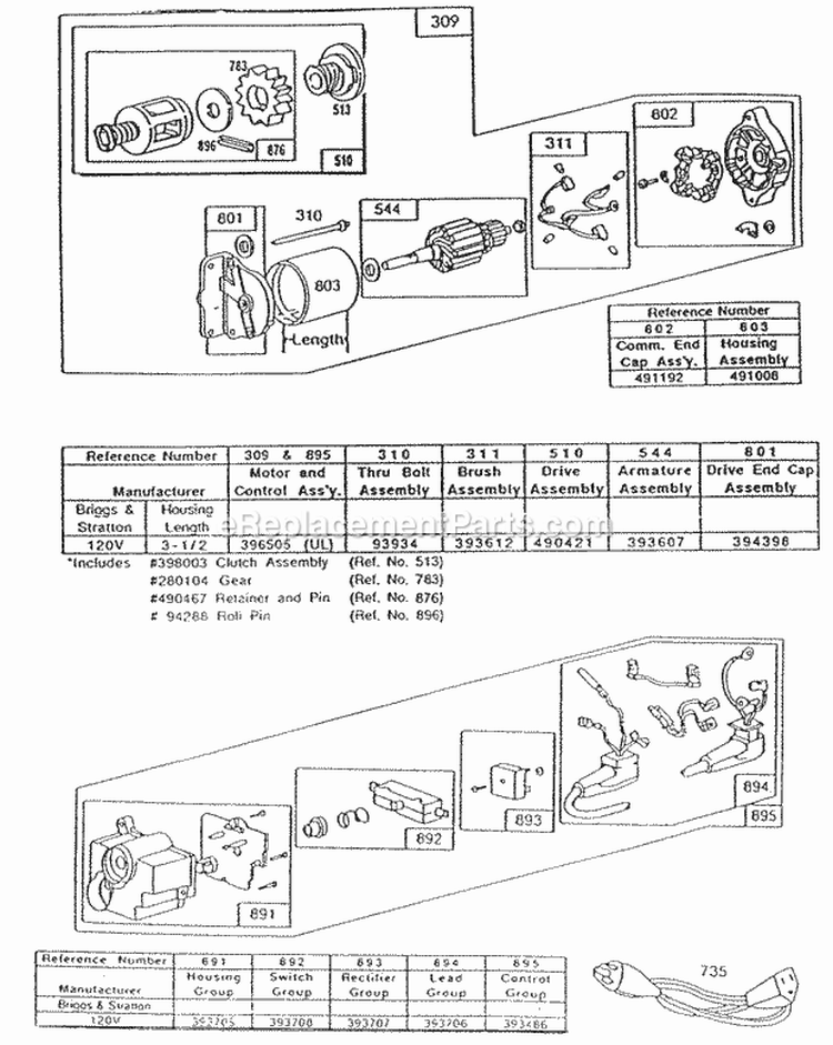 Electric StarterStarter Control Diagram and Parts List for 195432-0830-99  Briggs and Stratton Engine